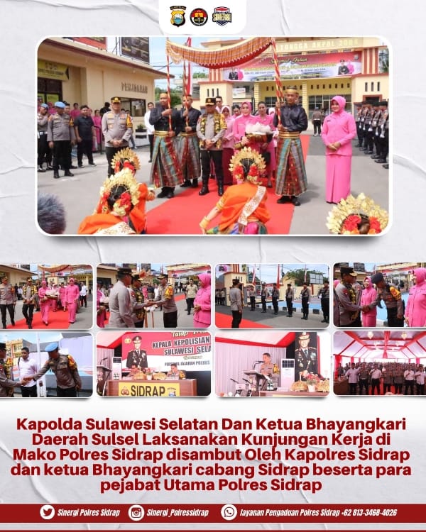 Kapolres Sidrap Sambut Kunjungan Kerja Kapolda Sulsel dan Ketua Bhayangkari di Mapolres Sidrap