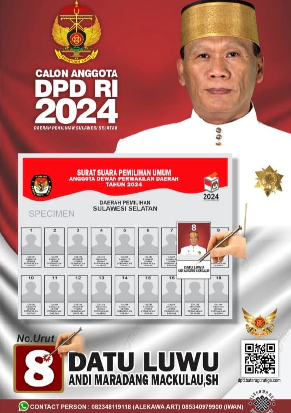 Datu Luwu Andi Maradang Mackulau Caleg DPD RI Mewakili Sulsel Siap Membawa Amanah dan Mengembangkan Sulsel