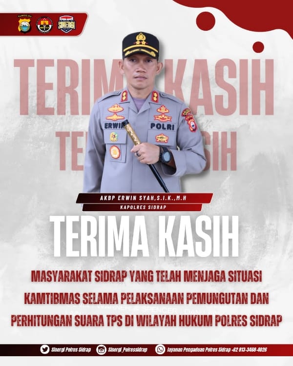Pesta Demokrasi di Sidrap Berlangsung Kondusif, AKBP Erwin Syah: Tetap Jaga Kamtibmas Hingga Semua Tahap Selesai