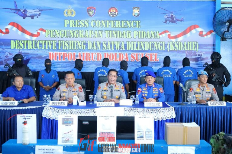 Kapolda Sulsel Pimpin Press Conference Pengungkapan Tindak Pidana Destructive Fishing dan Satwa Dilindungi