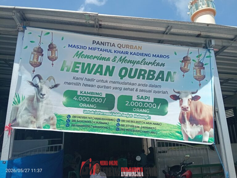 Dewan Pengurus Qurban Idul Adha 1447 H, Masjid Miftahul Khair Kadieng Maros Sembelih 7 Ekor Sapi dan 5 Ekor Kambing.