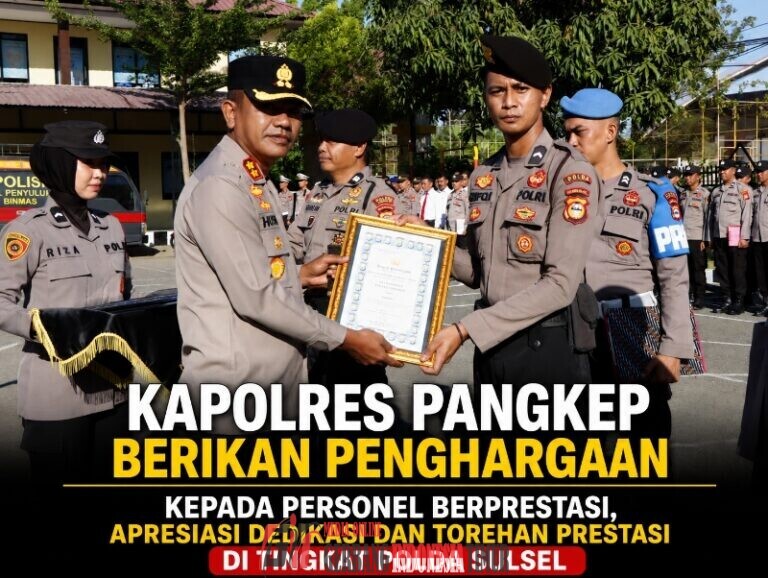 Kapolres Pangkep Berikan Penghargaan kepada Personel Berprestasi, Apresiasi Dedikasi dan Torehan Prestasi di Tingkat Polda Sulsel